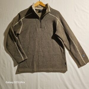 KUHL Mens Small Sweater Fleece Lined 1/4 Zip Pullover Tan Outdoor ski classic